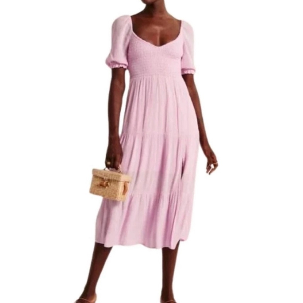 Abercrombie Puff Sleeve Smocked Midi Dress
